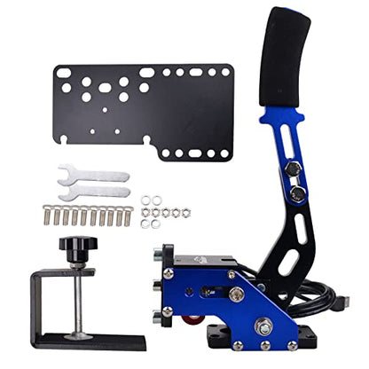 CNRAQR PC Racing Game USB Handbrake for 16Bit SIM for Racing Games, Compatible with G27 G29 G923 T500 T300 Simulate Linear Handbrake Blue（With Fixing Clip and Plate - color: Blue