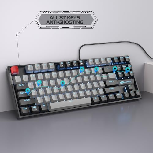 MageGee 75% Mechanical Gaming Keyboard, Blue Switch, LED Backlit, 87 Keys Compact TKL Wired Computer Keyboards for Windows Laptop PC Gamer - Grey/Black - color: Grey Black/Blue Switch