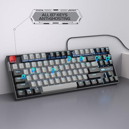 MageGee 75% Mechanical Gaming Keyboard, Blue Switch, LED Backlit, 87 Keys Compact TKL Wired Computer Keyboards for Windows Laptop PC Gamer - Grey/Black - color: Grey Black/Blue Switch