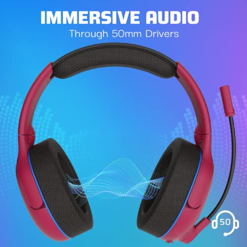 PDP AIRLITE Pro Wireless Stereo Gaming Headset, Officially Licensed by Sony PlayStation 5, PS5/PS4/PS3/PC, Lightweight Durable 40 Foot Connection, Noise-canceling Flip-to-Mute Mic, Cosmic Red - color: Red, style: Wireless