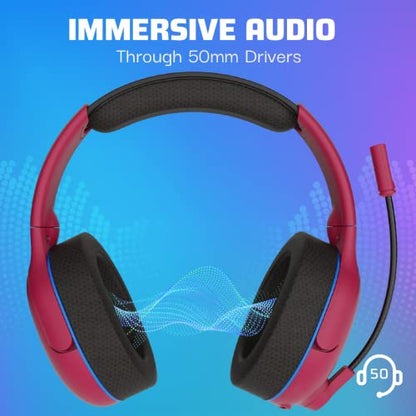 PDP AIRLITE Pro Wireless Stereo Gaming Headset, Officially Licensed by Sony PlayStation 5, PS5/PS4/PS3/PC, Lightweight Durable 40 Foot Connection, Noise-canceling Flip-to-Mute Mic, Cosmic Red - color: Red, style: Wireless