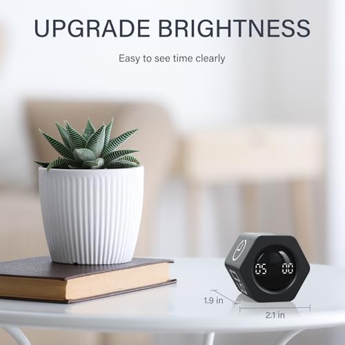 Rotating Pomodoro Timer 5, 25, 10 30,60 Mins Preset Stopwatch, Desk Flip ProductivityTimer, ADHD Tool Hexagon, Vibration/Mute/Alarm, for Work, Study, Back to School, Kitchen, Black - color: Black