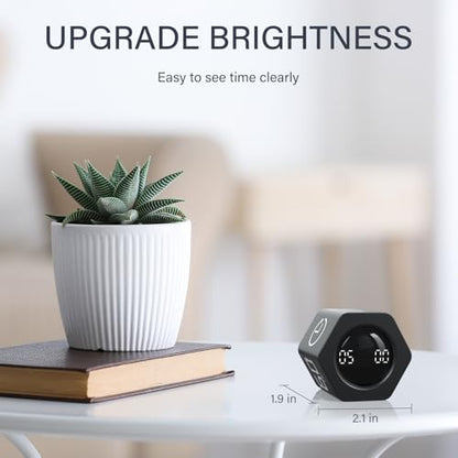 Rotating Pomodoro Timer 5, 25, 10 30,60 Mins Preset Stopwatch, Desk Flip ProductivityTimer, ADHD Tool Hexagon, Vibration/Mute/Alarm, for Work, Study, Back to School, Kitchen, Black - color: Black
