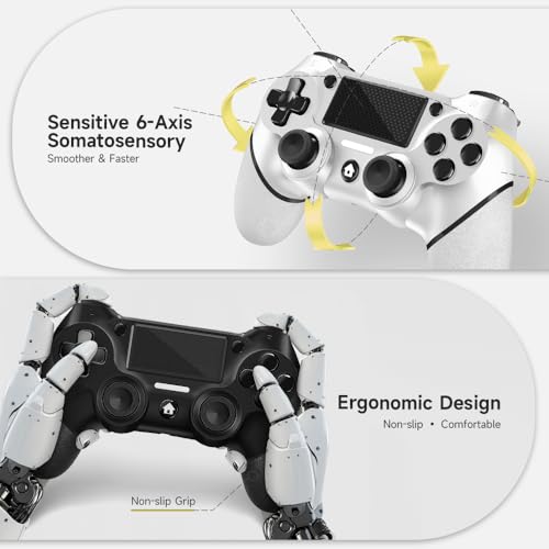 AceGamer 2 Pack for PS4 Controller, Wireless Controller for PS4/Pro/Slim/PC, with Non-Slip Grip of Both Sides and USB-C Cable! (Black and White) - color: Black and White