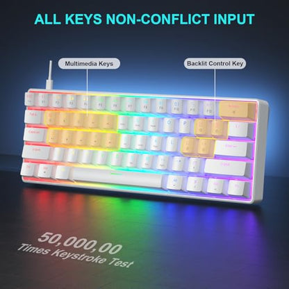 BlueFinger 60% Mechanical Gaming Keyboard and Mouse Combo - RGB Rainbow Backlit 61 Keys Red Switch Keyboard & 4 DPI LED Gaming Mouse, USB Wired Set for PC Laptop Xbox PS4 PS5, White - color: White