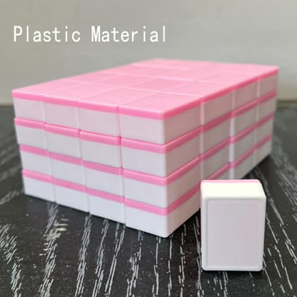 65 Tiles 30mm Seaside Game Blocks, Vita Game, Tiles Escape Game for Kids in ABS Plastic Material Set with 4 DIY Stickers Plastic Mahjong Style, Simple Packaging (Pink) - color: Pink