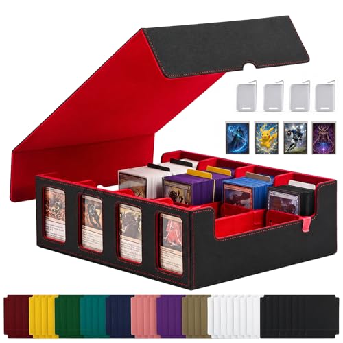 3200+ High-Capacity Card Display Storage Box, 4-Row Design (Ideal for Collectors & Beginners), Heavy-Duty Archival Case for MTG/TCG/Sports Cards （Black Red） - color: Black/Red