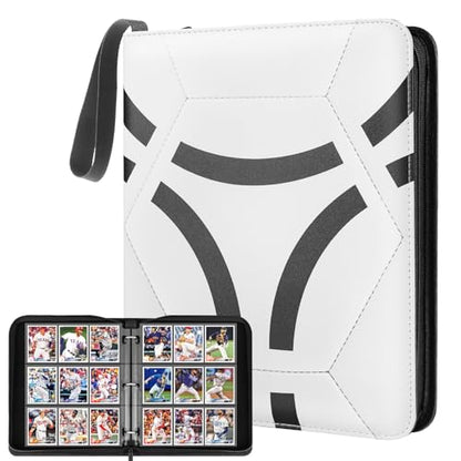 9 Pocket Card Binder: 900 Zipper Double Sided Sports & Trading Card Collector Album with 50 Removable Sleeves - Kids Card Holder for TCG NHL Baseball Football Hockey Games (White） - color: White