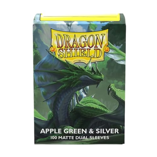 Dragon Shield | Matte Dual Standard Size Card Sleeves | 100ct - Smooth & Tough Premium TCG Sleeves - Compatible with Pokemon, One Piece, and Magic: The Gathering | Apple Green & Silver - color: Apple Green & Silver