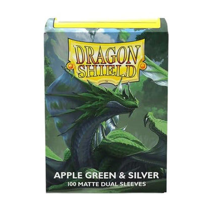 Dragon Shield | Matte Dual Standard Size Card Sleeves | 100ct - Smooth & Tough Premium TCG Sleeves - Compatible with Pokemon, One Piece, and Magic: The Gathering | Apple Green & Silver - color: Apple Green & Silver