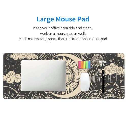 Large Gaming Mouse Pad Desk Mat, Astrology Retro Sun and Moon Extended Keyboard Mouse Pad Mousepad with Non-Slip Base and Stitched Edge Mouse Mat Desk Pad Mouse Pads for Desk Home Office, 31.5 x 11.8 - color: Astrology Retro Sun and Moon