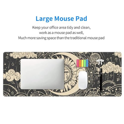Large Gaming Mouse Pad Desk Mat, Astrology Retro Sun and Moon Extended Keyboard Mouse Pad Mousepad with Non-Slip Base and Stitched Edge Mouse Mat Desk Pad Mouse Pads for Desk Home Office, 31.5 x 11.8 - color: Astrology Retro Sun and Moon