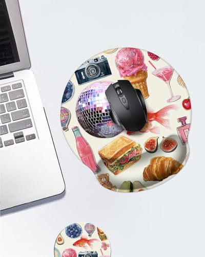Mouse Pad with Wrist Support, Ergonomic Mouse Pad with Memory Foam Wrist Rest Cushion, Non-Slip Rubber Base Gaming Mice Pad for Home Office Computer Laptop,Girly Stickers - color: Girly Stickers