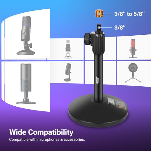 NEEWER Desk Microphone Stand, Adjustable Table Top Mic Holder Mount with 3/8" to 5/8" Screw Adapter Compatible with QuadCast SoloCast Shure Blue Yeti Snowball, Max Load 3.3 lbs, MS014 - style: MS014