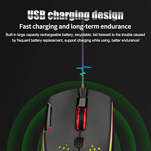 VEGCOO Wireless Gaming Mouse, C30 Silent Click Wireless Rechargeable Gaming Mouse with Double-Click Key and Colorful LED Lights, 3 Level Adjustable DPI, 400mah Lithium Battery for Gaming and Working - color: Black