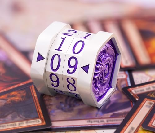 Metal MTG Life Counter Wheel Metal Magic Life Counter MTG Health Tracker MTGs Foundations with Dragon Symbol for Board Games, Cards Games, TTRPGs, Compatible with MTGs(Pearl Silver_Purple) - color: Silverpurple