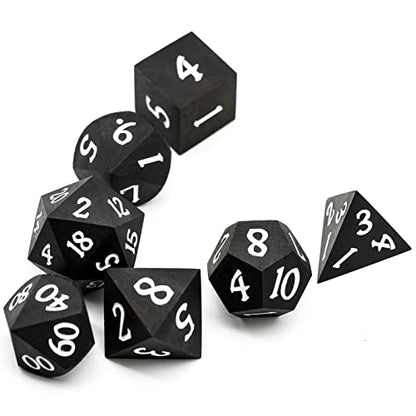 Ebony Wood DND Dice Set Wooden Polyhedral Dice Set for Tabletop Game | Iron Box, DM Gift, for Dungeons and Dragons Role Playing Games - color: Ebony Wood