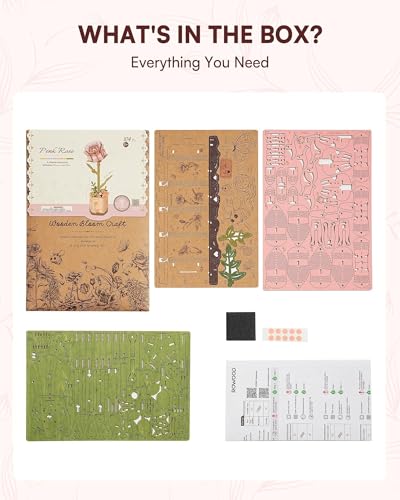 3D Flower Wooden Puzzles for Adults-Pink Rose, DIY Wooden Flowers Model Kit Building Set Crafts Birthday Gifts, Artificial Botanical Collection Creative Gift Ideas/Housewarming (104PCS) - style: TW - Pink Rose