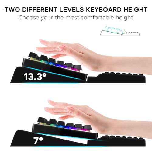 JIKIOU Wrist Rest with Keyboard Stand, Computer Wrist Support Pad Black | 2-Angle Ergonomic Adjustability, Massage Bump Design, Non-Slip PU Base, Soft Memory Foam Desk Cushion for Office Home School