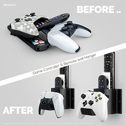 The Elephant - Game Controller & TV Remote Control Wall Mount Holder, Adhesive & Screw In, Universal Design for Xbox ONE PS5 PS4 PC Gamepads, Reduce Clutter, by Brainwavz - color: Controller and Device Wall Mount