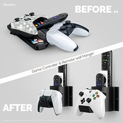 The Elephant - Game Controller & TV Remote Control Wall Mount Holder, Adhesive & Screw In, Universal Design for Xbox ONE PS5 PS4 PC Gamepads, Reduce Clutter, by Brainwavz - color: Controller and Device Wall Mount