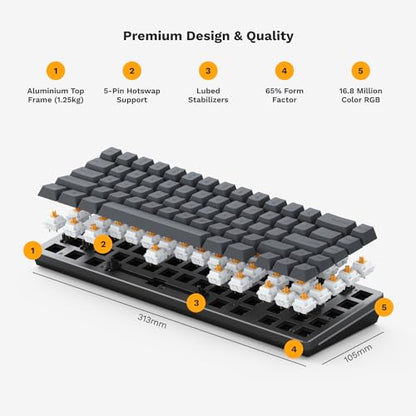 GLORIOUS Gaming GMMK 2 Compact 65% Barebones (Frame Only) - Mechanical Gaming Keyboard Frame, Compact TKL Size (65%), Aluminium, Customisable, Per Key RGB, American QWERTY Layout - Black - color: Black, size: Barebone Compact (65%)
