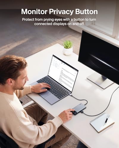 Belkin USB-C Hub 8 in 1 100W Dual Display for Windows | 4K@60Hz resolution, ethernet port, mirrored display support for macOS, compatible with Chromebook, travel-friendly - style: 8-in-1 Hub