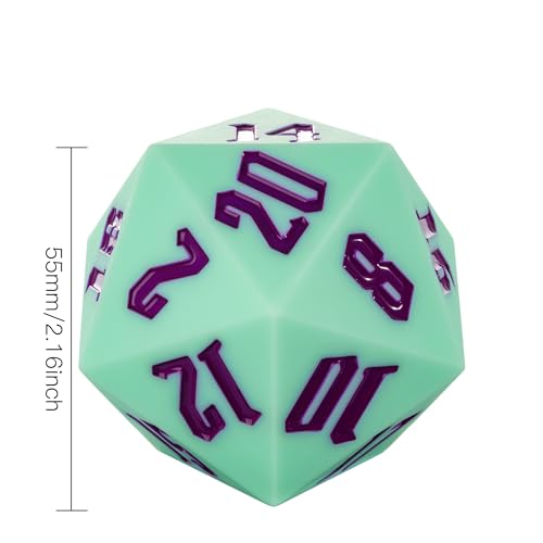 55mm Silicone D20 Dice, Large D20 Single 20 Sided DND Dice | D20 Giant with Gift Box for Dungeons and Dragons RPG Bar Pub Club Party Games (Green/Purple) - color: Green/Purple