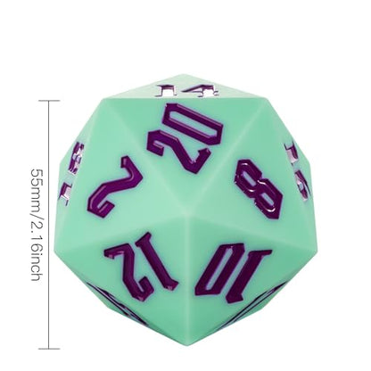 55mm Silicone D20 Dice, Large D20 Single 20 Sided DND Dice | D20 Giant with Gift Box for Dungeons and Dragons RPG Bar Pub Club Party Games (Green/Purple) - color: Green/Purple