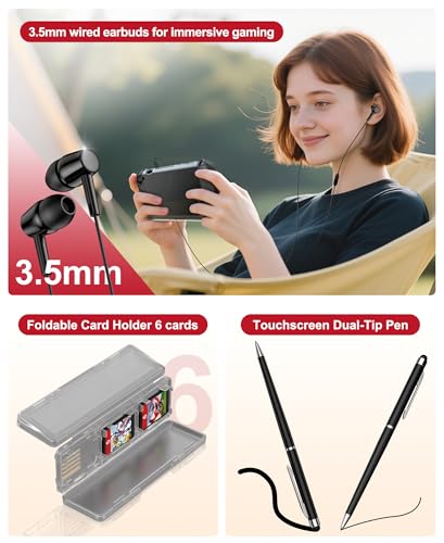 Switch 2 Case for Nintendo Switch 2 (2025)/Switch/OLED, 8-in-1 Bundle Kit for SWitch 2, 3 Transparent Protective Cover+2 Screen Protectors+4 Thumb Caps+Wired Earbuds+Stylus+Card Holder+USB Cable - size: 8 in 1 Bundle Kit-Black
