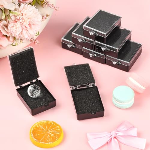 10Pcs Black Plastic Display and Storage Boxes, 2.62x1.71x0.89 Inch Small Organizer Case with Protective Sponge for Necklace Medal Bracelet