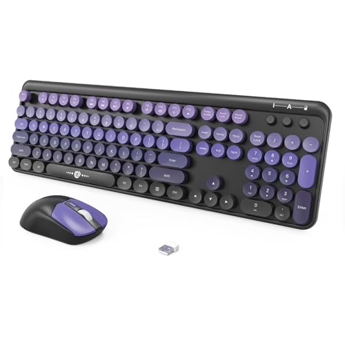 FOPETT Wireless Keyboard and Mouse Combo, 104 Keys Full-Sized 2.4 GHz Round Keycap Colorful Keyboards, USB Receiver Plug and Play, for Windows, Mac, PC, Laptop, Desktop (Black Purple) - color: Black Purple