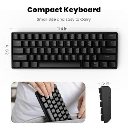 Portable 60% Mechanical Gaming Keyboard, RGB Backlit 61 Keys Ultra-Compact Game Keyboard with Mouse, Mini Wired Computer Keyboard with Red Switch for Windows, MAC, Laptop, PC, Black - color: Black+Mouse