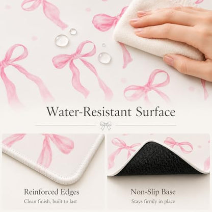 Pink Bow Desk Mat 35.4x15.7 Inch, Large Extended Mouse Pad with Coquette Bow Pattern, Non-Slip Waterproof Desk Pad for Home Office, Study & Aesthetic Setup (Pink Bow) - color: Pink Bow