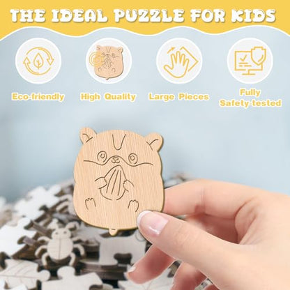 50 Piece Puzzles for Kids - Chef Hamster Wooden Puzzles for Kids Ages 4-6 - Kids Puzzles with Unique Animals Shapes - Spring Gifts for Girls and Boys (11.4 * 11.4 in) - color: Chef Hamster