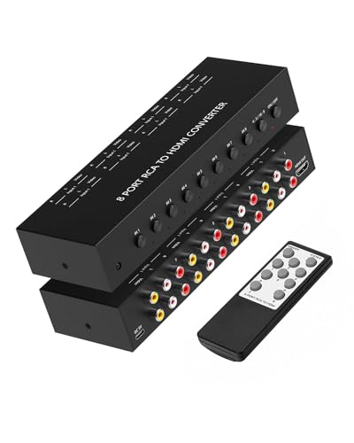 8 Port RCA to HDMI Converter, Dual AV to HDMI Converter Supports 16:9/4:3 Composite to HD MI Adapter Support 1080P PAL/NTSC Compatible with Sega/Xbox/PS1/PS2/PS3/WII/N64/VHS, VCRs, and DVD Players - size: 8 Port RCA to HDMI Converter