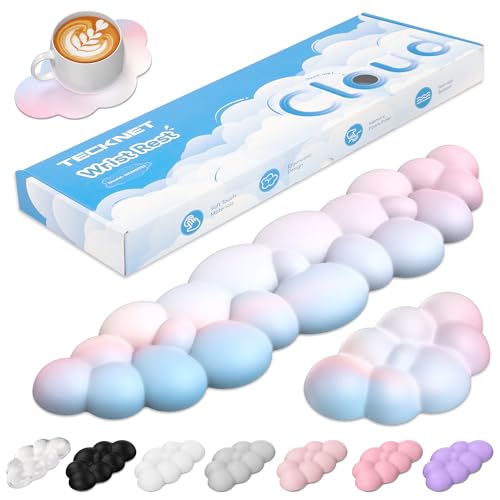 TECKNET Cloud Keyboard Wrist Rest Set, Cloud Wrist Rest with Non-Slip Base, PU Leather Wrist Pad for Keyboard with Ergonomic Memory Foam for Computer Laptop Office Gaming and Pain Relief, Rainbow - color: Rainbow