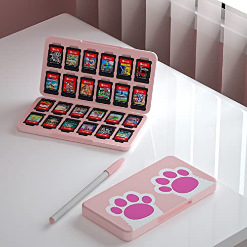 NANANINO Pink Game Storage Case Compatible with Nintendo Switch – Slim 24-Slot Holder with Cute Cat Paw Design - color: CatPaw