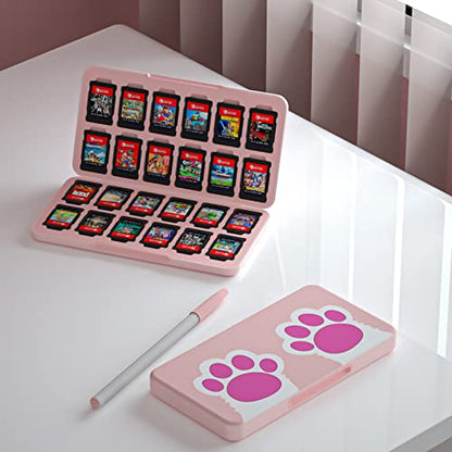 NANANINO Pink Game Storage Case Compatible with Nintendo Switch – Slim 24-Slot Holder with Cute Cat Paw Design - color: CatPaw