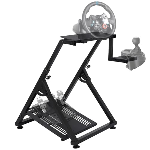 Pisumsativum Sim Racing Wheel Stand, Adjustable Racing Simulator Stand Compatible with Logitech g923 g29 g920, Thrustmaster t300 t248 & Fanatec, Foldable Cockpit for Steering Wheel & Pedals - color: Square tube X-type folding, size: No other accessories