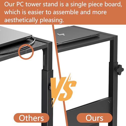 CPU Tower Stand, Rolling Holder with LED Strip & Charging Station | Mobile Rolling CPU Holder,Height Adjustable PC Tower Stand with Charging Station for Office Home Black - color: Black, size: 19.29'' × 11.42'