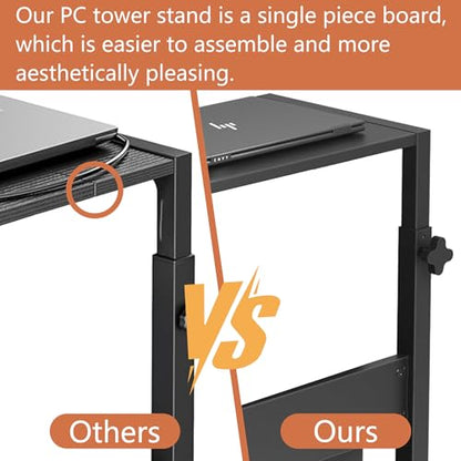 CPU Tower Stand, Rolling Holder with LED Strip & Charging Station | Mobile Rolling CPU Holder,Height Adjustable PC Tower Stand with Charging Station for Office Home Black - color: Black, size: 19.29'' × 11.42'