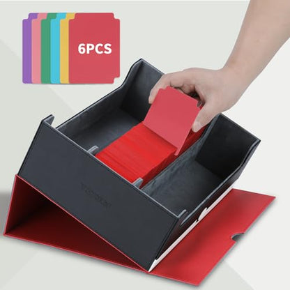 tombert Card Storage Box - 1800+ Capacity Case with 6 Dividers & Secure Magnetic Seal for TCG, MTG, YuGiOh, Sport Cards (3 Rows-White & Red) - size: 1800+