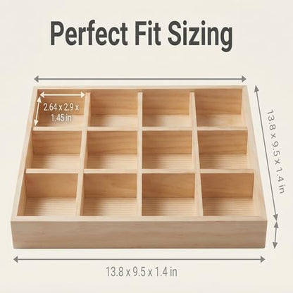 2 Pack Wooden Display Organizer Sorting Craft Tray Grid Display Divided Organizer for Bead Puzzle Card Crayons Sticker Trinket Organizing
