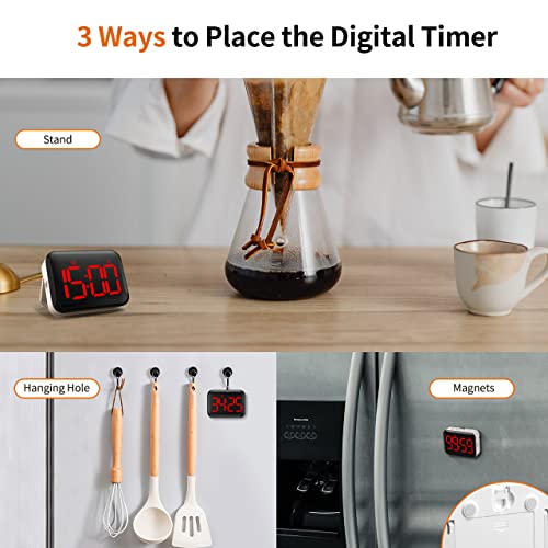 VOCOO Magnetic Kitchen Timer for Cooking with Count Up Countdown, Digital Timer Battery Powered with Large Display, 2 Brightness and Volume Levels for Classroom, Teacher, Kids (Red) - color: Dark Red