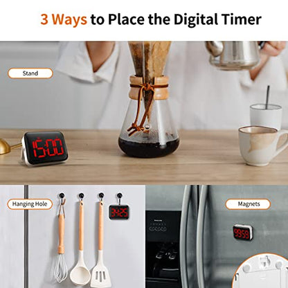 VOCOO Magnetic Kitchen Timer for Cooking with Count Up Countdown, Digital Timer Battery Powered with Large Display, 2 Brightness and Volume Levels for Classroom, Teacher, Kids (Red) - color: Dark Red
