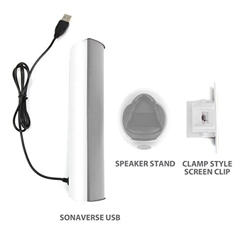 GOgroove SonaVERSE 노트북 컴퓨터용 USB 스피커 - 모니터용 클립온 휴대용 외부 스피커 디자인이 있는 USB 전원 미니 사운드 바, 디지털 오디오 입력 및 전원용 케이블 1개(화이트) - color: 화이트.