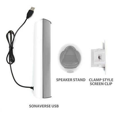 GOgroove SonaVERSE 노트북 컴퓨터용 USB 스피커 - 모니터용 클립온 휴대용 외부 스피커 디자인이 있는 USB 전원 미니 사운드 바, 디지털 오디오 입력 및 전원용 케이블 1개(화이트) - color: 화이트.