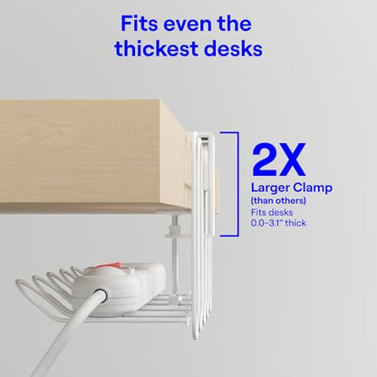 CarryUp Under Desk Cable Tray, No Drill Wire Management Clamp, Computer Cord Organizer, Cable Hider & Holder, Cord Keepers for Home Office Organization, Powder Coated Metal, Dorm Essentialss - Cream