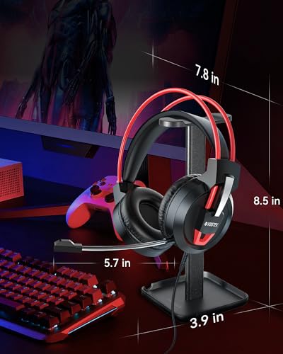 Voistek Over Ear Headphones Wired, Computer Headset with Microphone & Volume Control, 50mm Drivers, Game Headphones for PC, Laptop, Computer, PS4, PS5 - color: Red